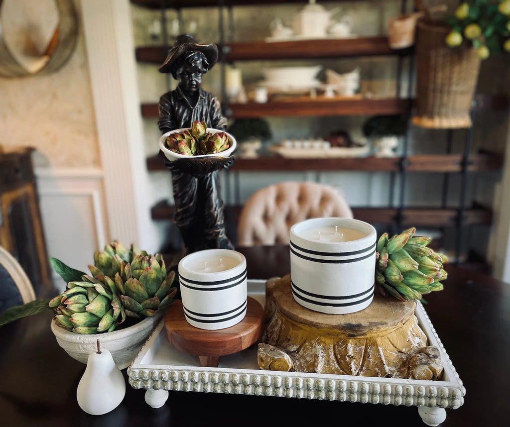 Luxury Small Striped Stone Designer Candle - Gatherings