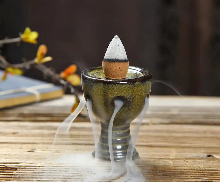 Ceramic Lotus Column Incense Burner