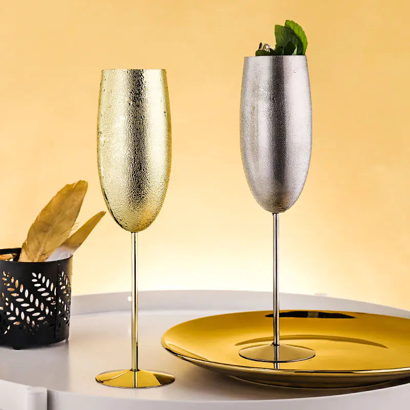 European Luxury Champagne Flutes - Stainless Steel Tulip Cups