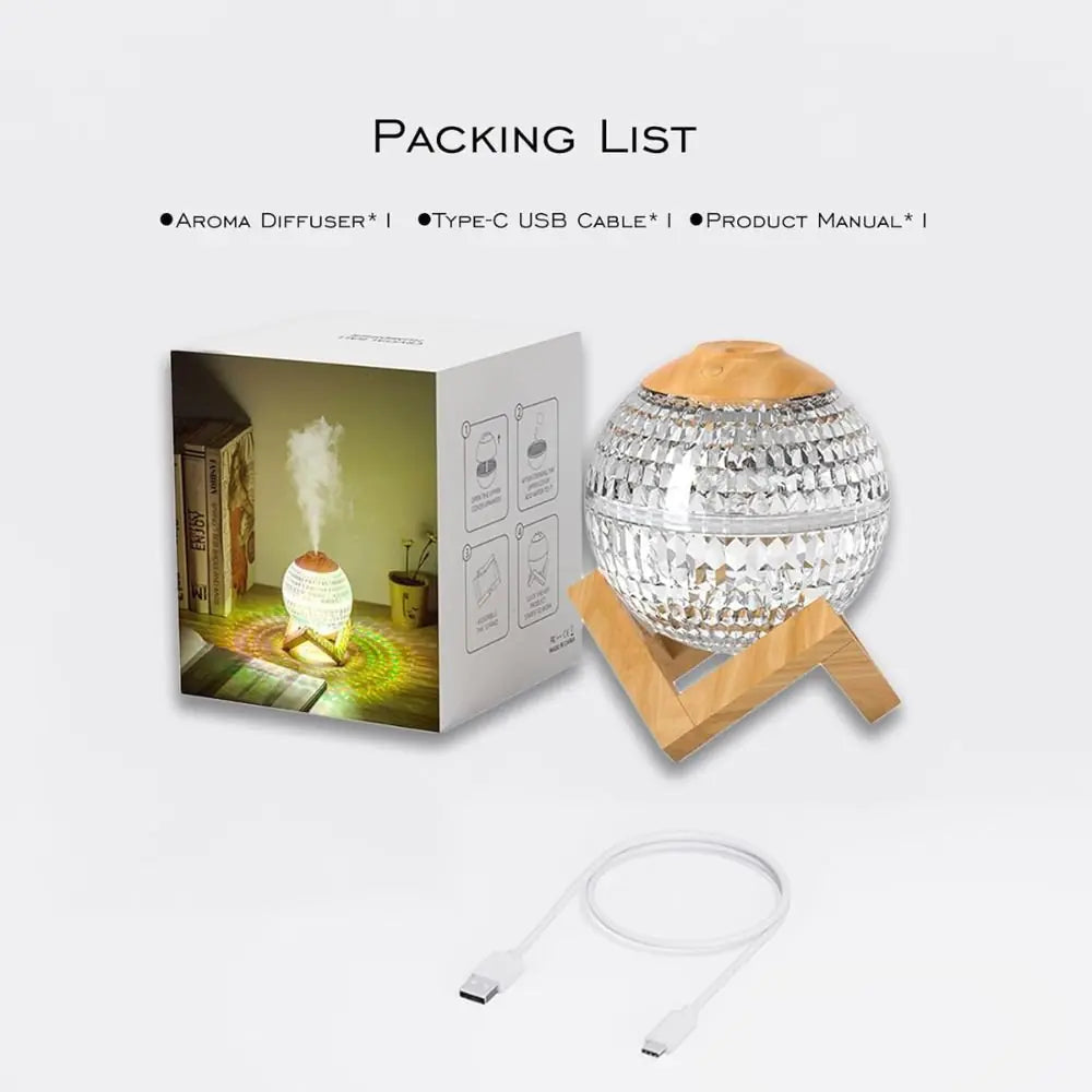 Crystal LED Aromatherapy Essential Oil Diffuser with Wooden Stand
