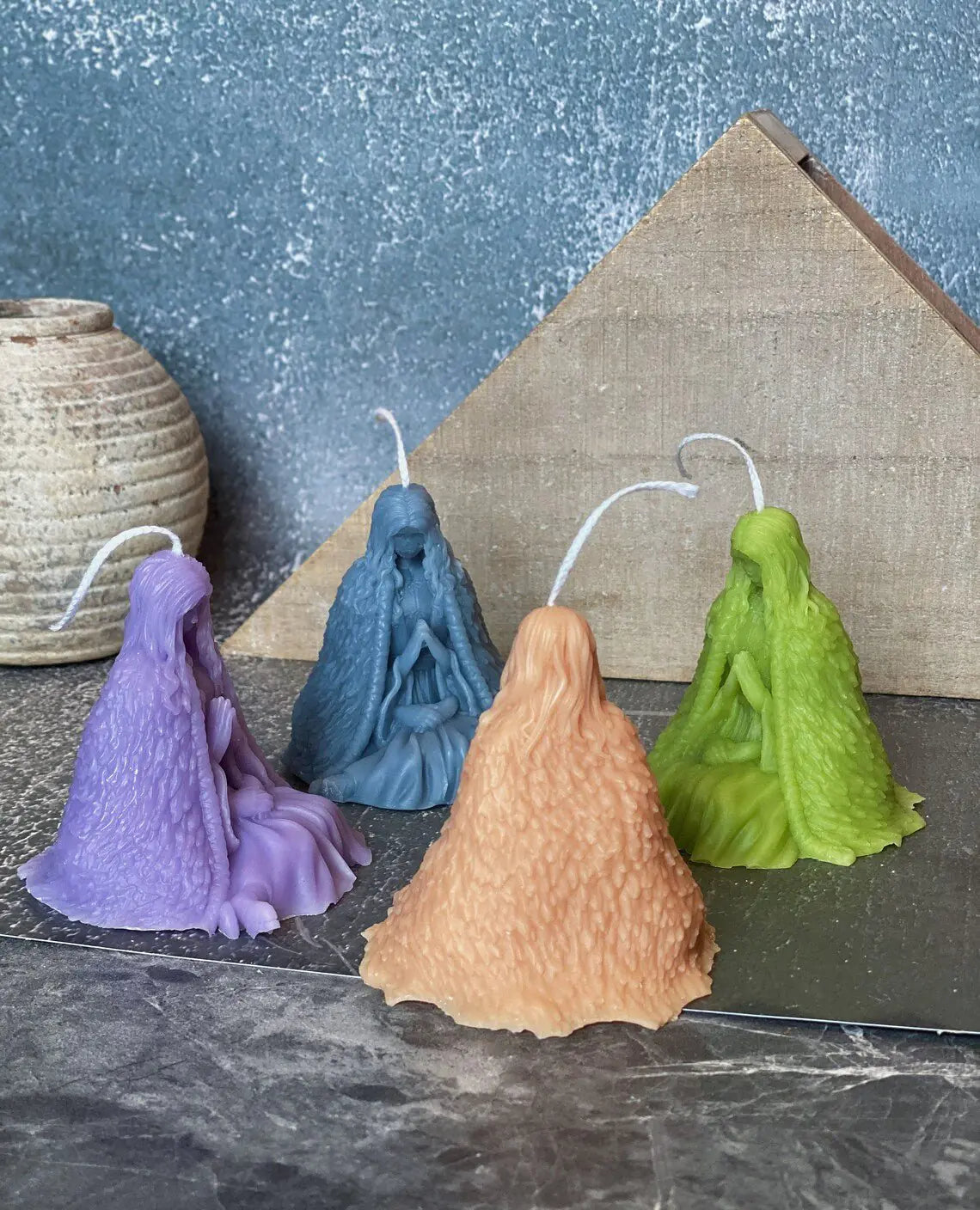 Colorful Praying Figure Candles